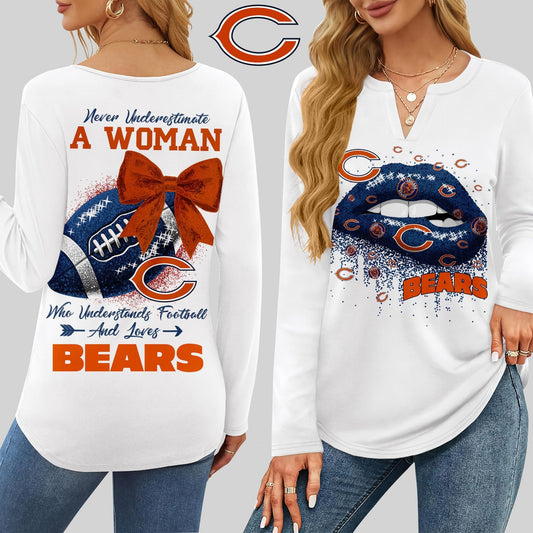 Premium NFL CHI X V-neck Long Sleeve Shirt NDT NHM