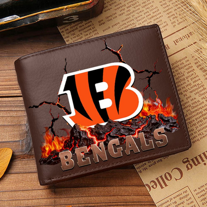 Premium NFL CIN Cracked Fire Leather Wallet V1 NMD TTV