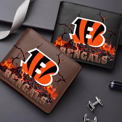 Premium NFL CIN Cracked Fire Leather Wallet V1 NMD TTV