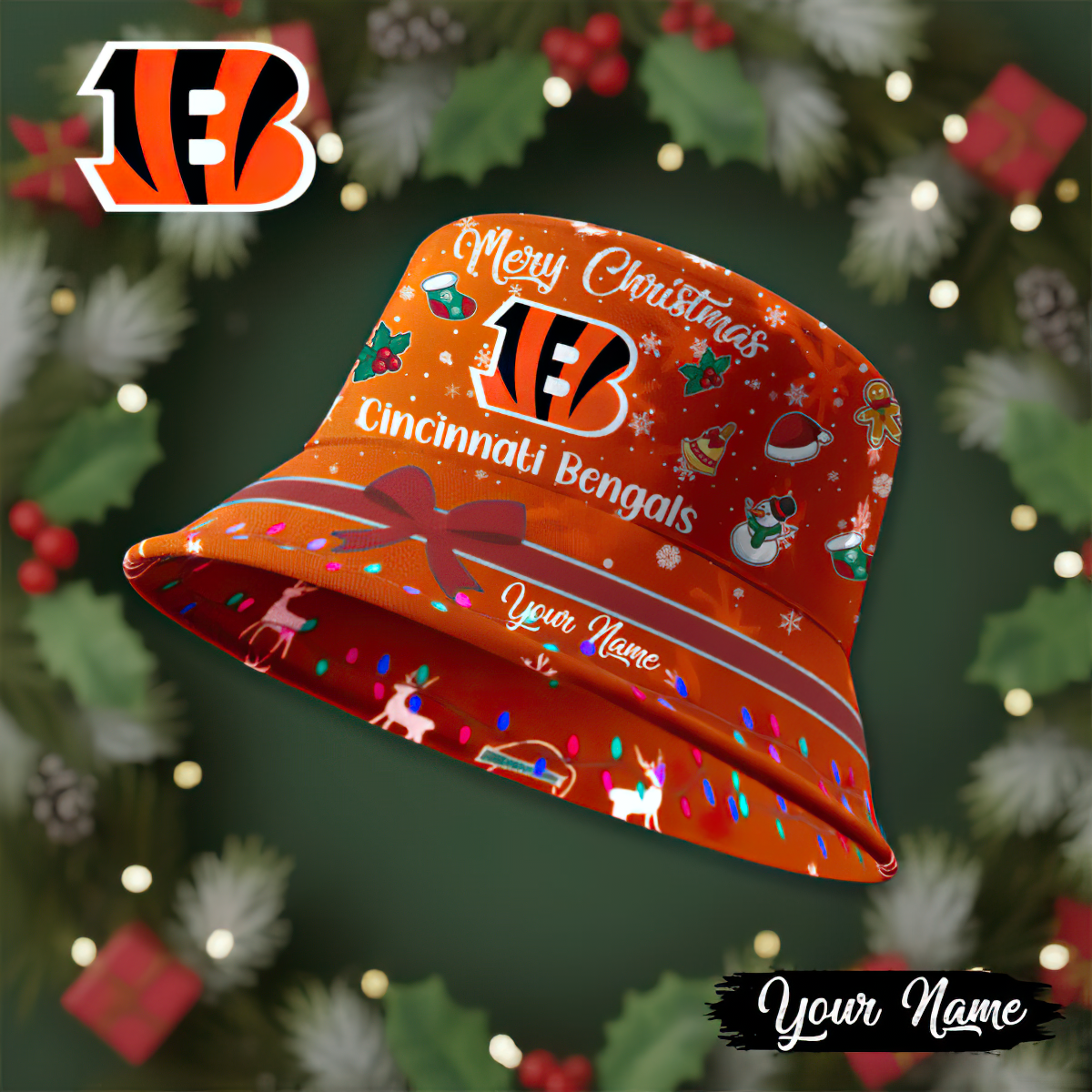 Premium NFL CIN Merry Christmas Bucket Hat V1 NMD TTV
