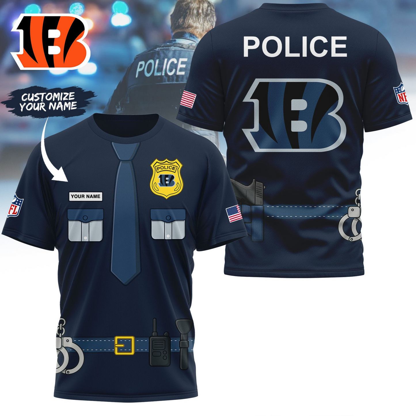 Premium NFL CIN Police Office Costume Shirt V1 NMD TTV