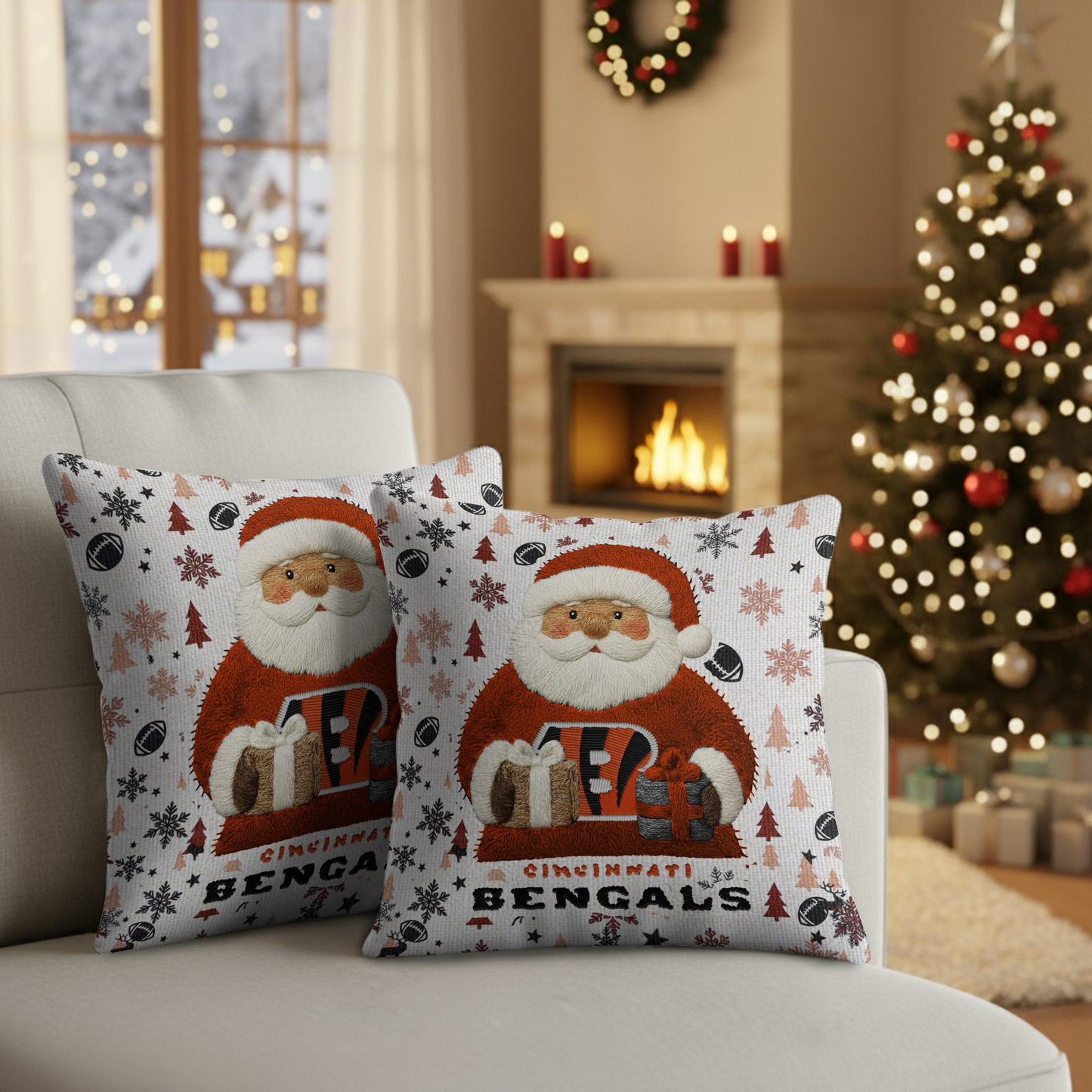 Premium NFL CIN Santa Christmas Pillow V1 NMD TTV