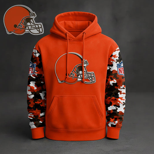 Premium NFL CLE Camo Arm Pullover Hoodie V1 NMD NHM
