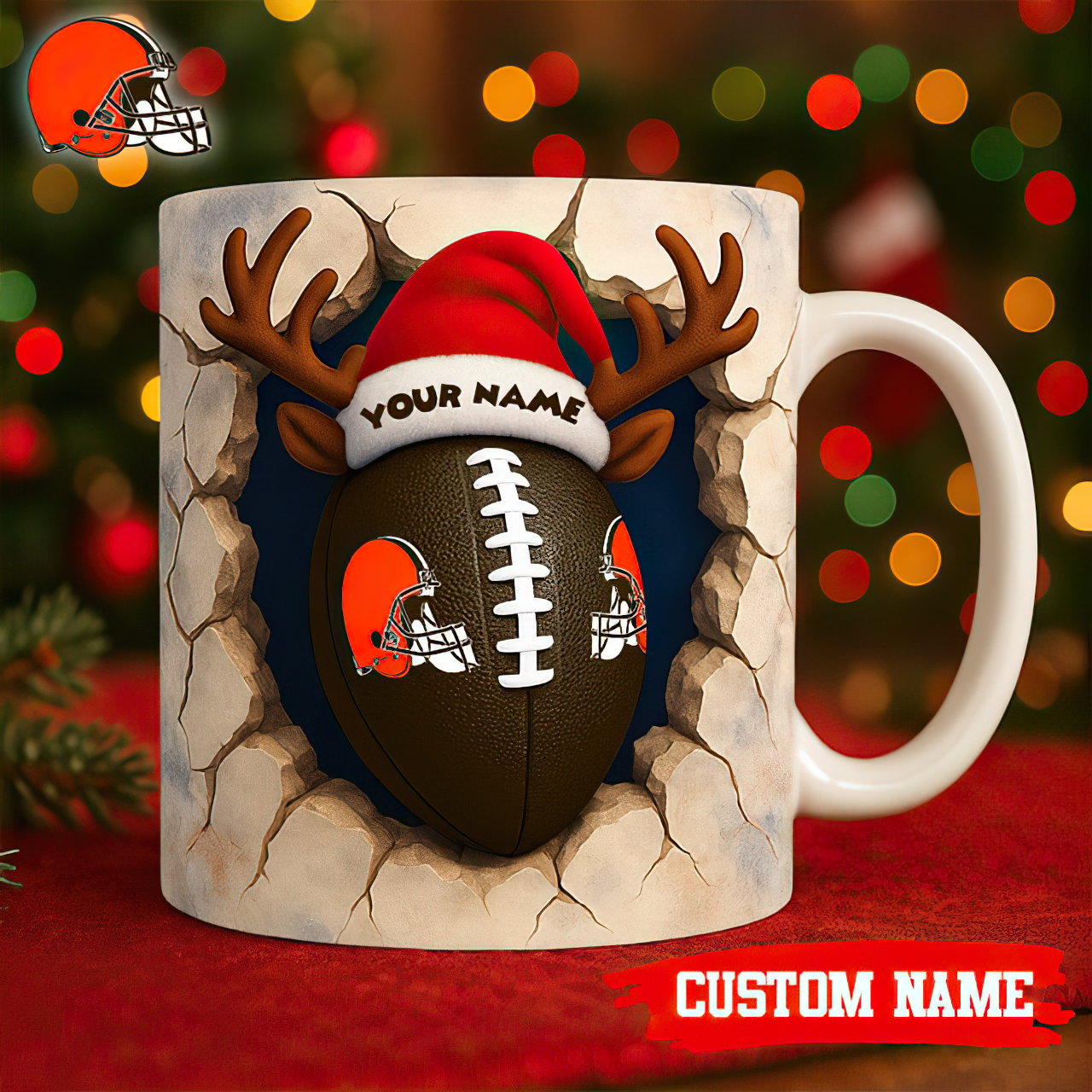 Premium NFL CLE Christmas Football Ceramic Mug V2 NMD TTV