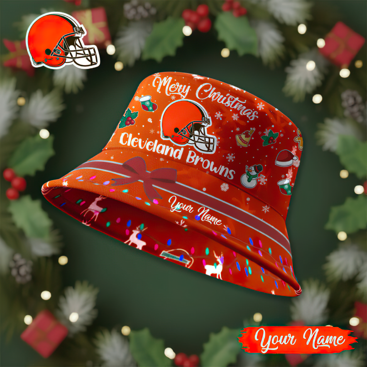 Premium NFL CLE Merry Christmas Bucket Hat V1 NMD TTV