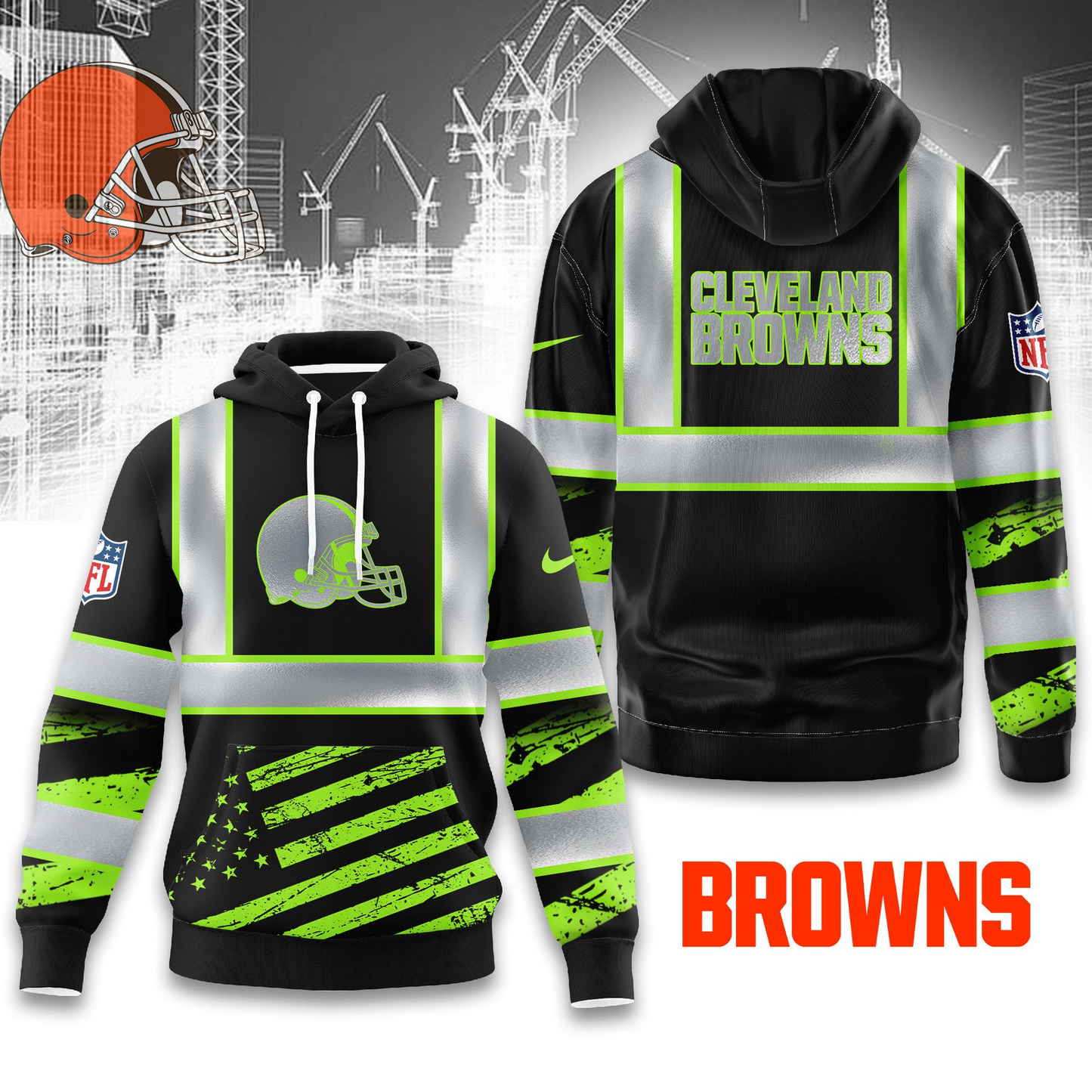 Premium NFL CLE Safety Hi-Vis Hoodie V1 NMD TTV