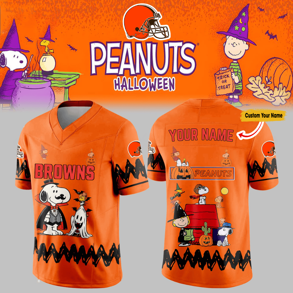 Premium NFL CLE x PEA Halloween V-neck Short Sleeve Jersey V1 NMD TTV