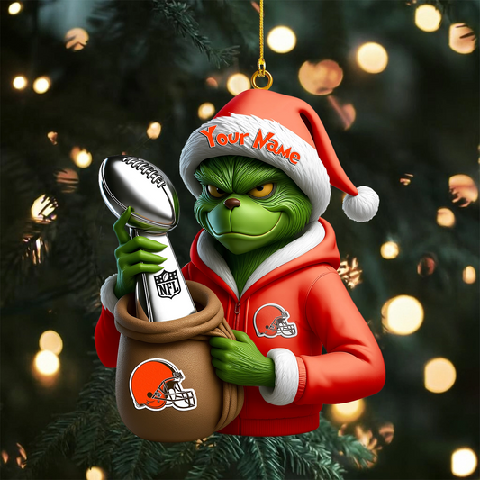 Premium NFL CLE x The Grinch Christmas Ornament V1 NMD TTV
