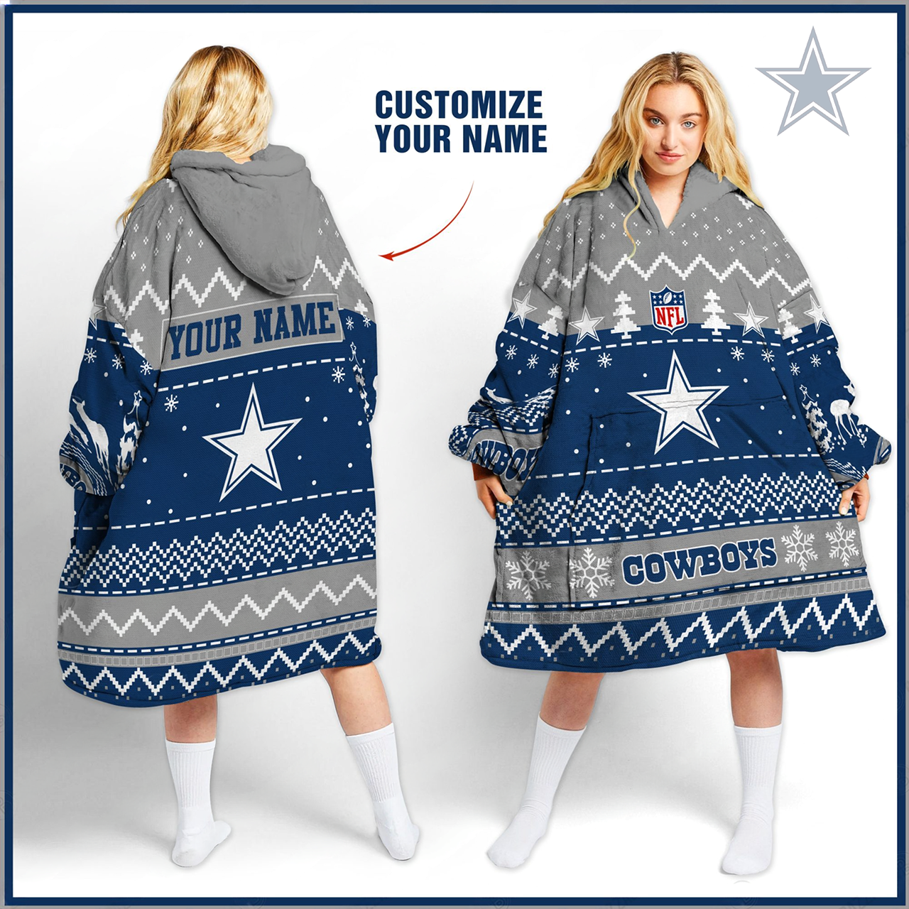 Premium NFL DAL Merry Christmast Fleece Hoodie Blanket V1 NMD TTV