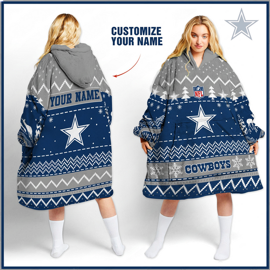 Premium NFL DAL Merry Christmast Fleece Hoodie Blanket V1 NMD TTV