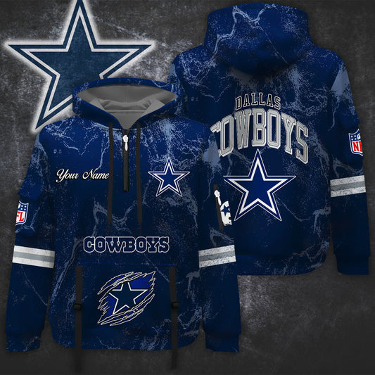 Premium NFL DAL Vintage Pattern Quarter Zip Hoodie V1 NMD NHM