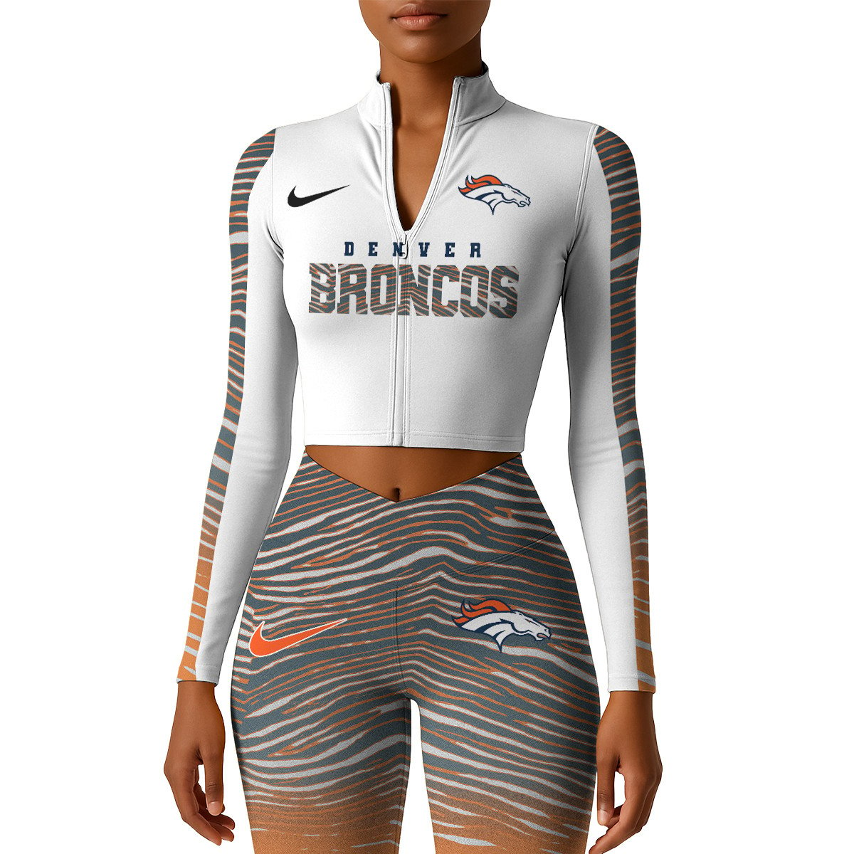 Premium NFL DEN Long-Sleeve Crop Top Sports Jacket and Leggings V1 NMD TTV