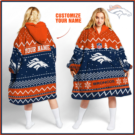 Premium NFL DEN Merry Christmast Fleece Hoodie Blanket V1 NMD TTV