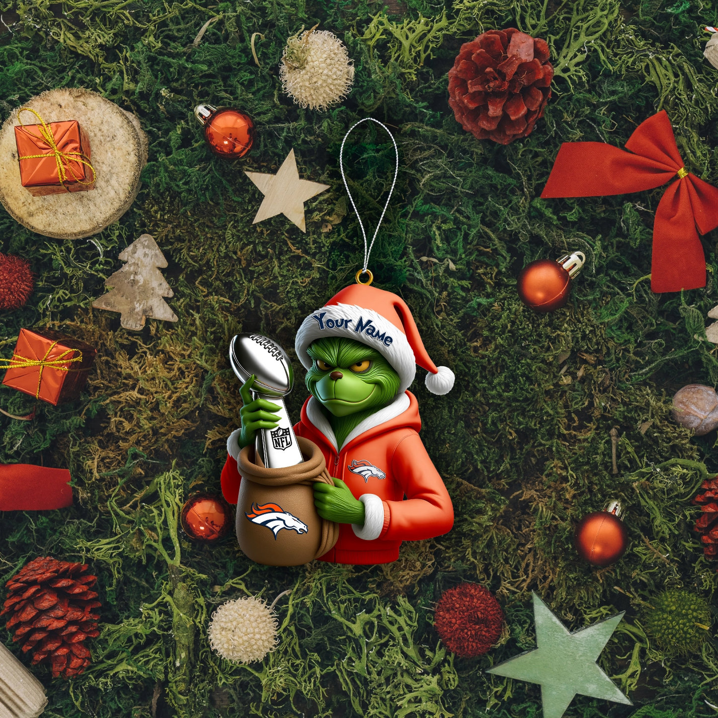 Premium NFL DEN x The Grinch Christmas Ornament V1 NMD TTV