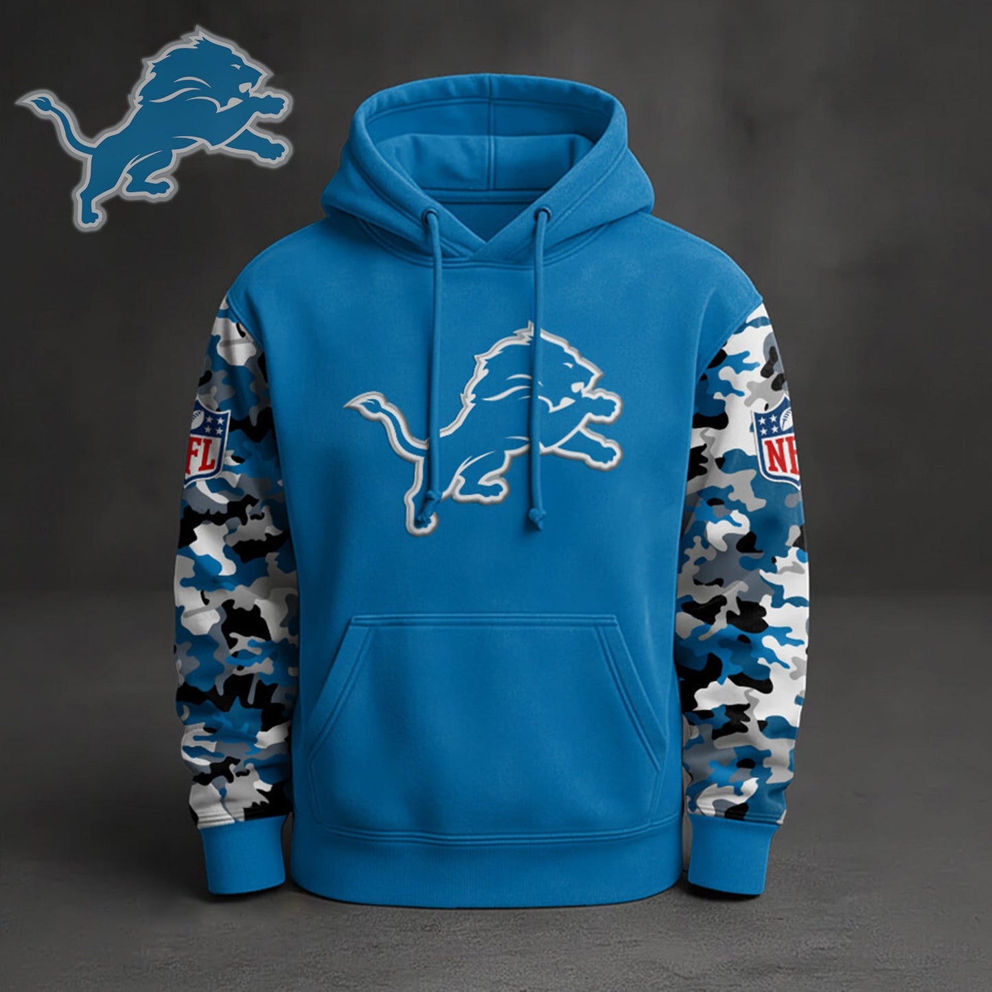 Premium NFL DET Camo Arm Pullover Hoodie V1 NMD NHM