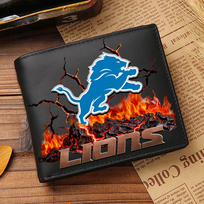 Premium NFL DET Cracked Fire Leather Wallet V1 NMD TTV