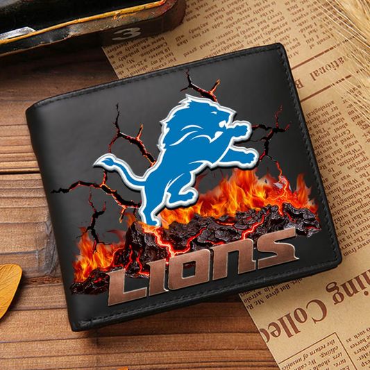 Premium NFL DET Cracked Fire Leather Wallet V1 NMD TTV