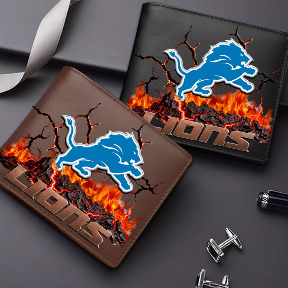 Premium NFL DET Cracked Fire Leather Wallet V1 NMD TTV