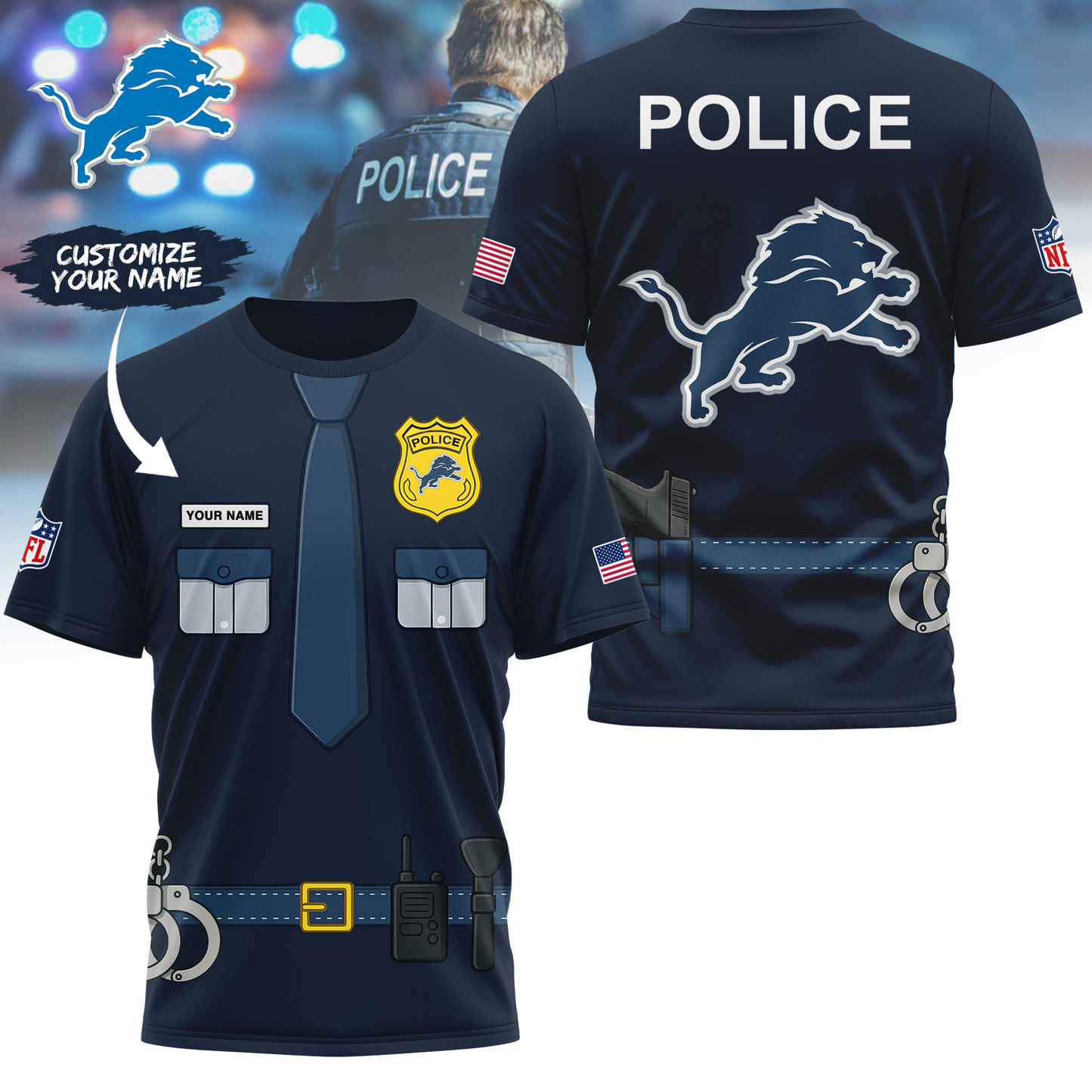 Premium NFL DET Police Office Costume Shirt V1 NMD TTV