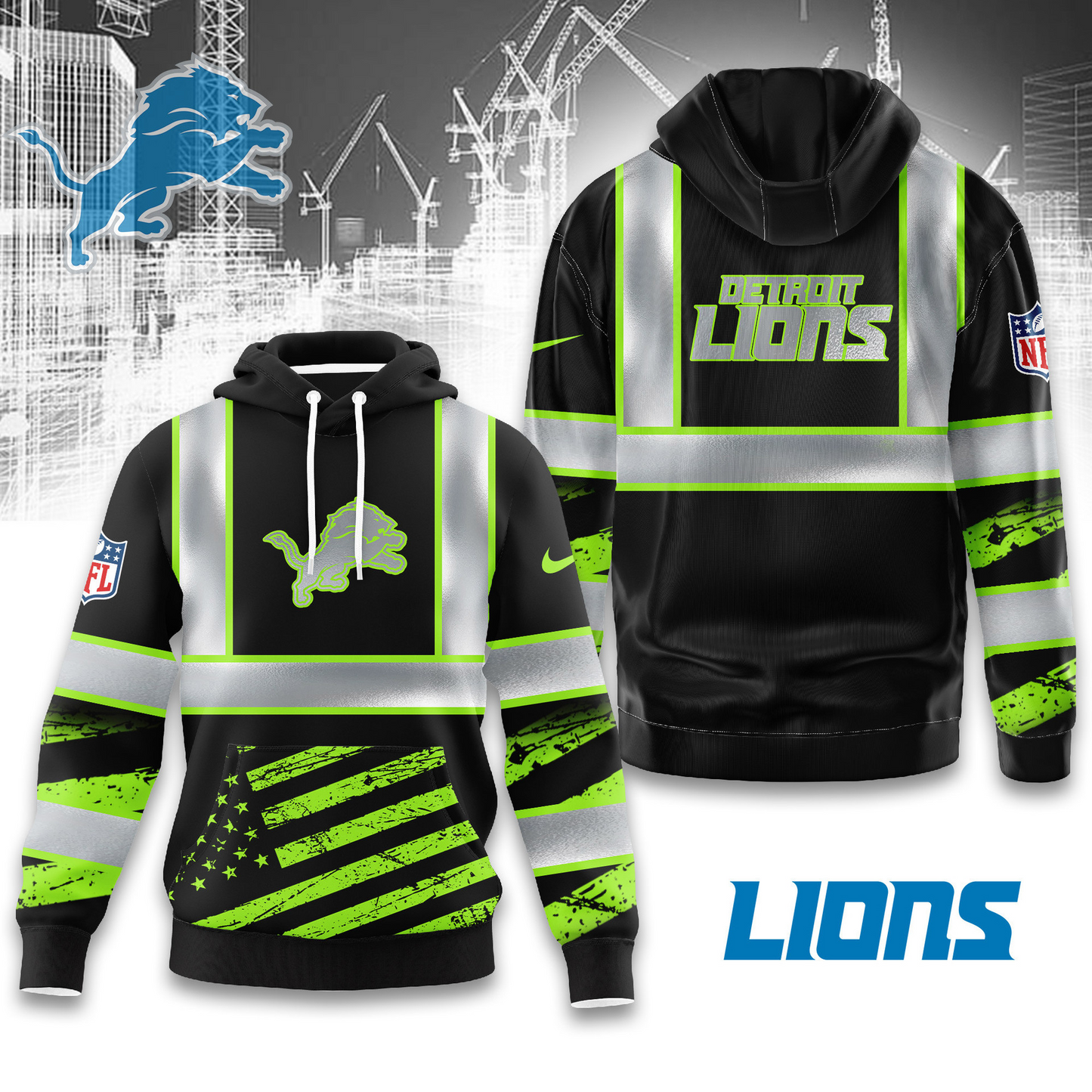 Premium NFL DET Safety Hi-Vis Hoodie V1 NMD TTV
