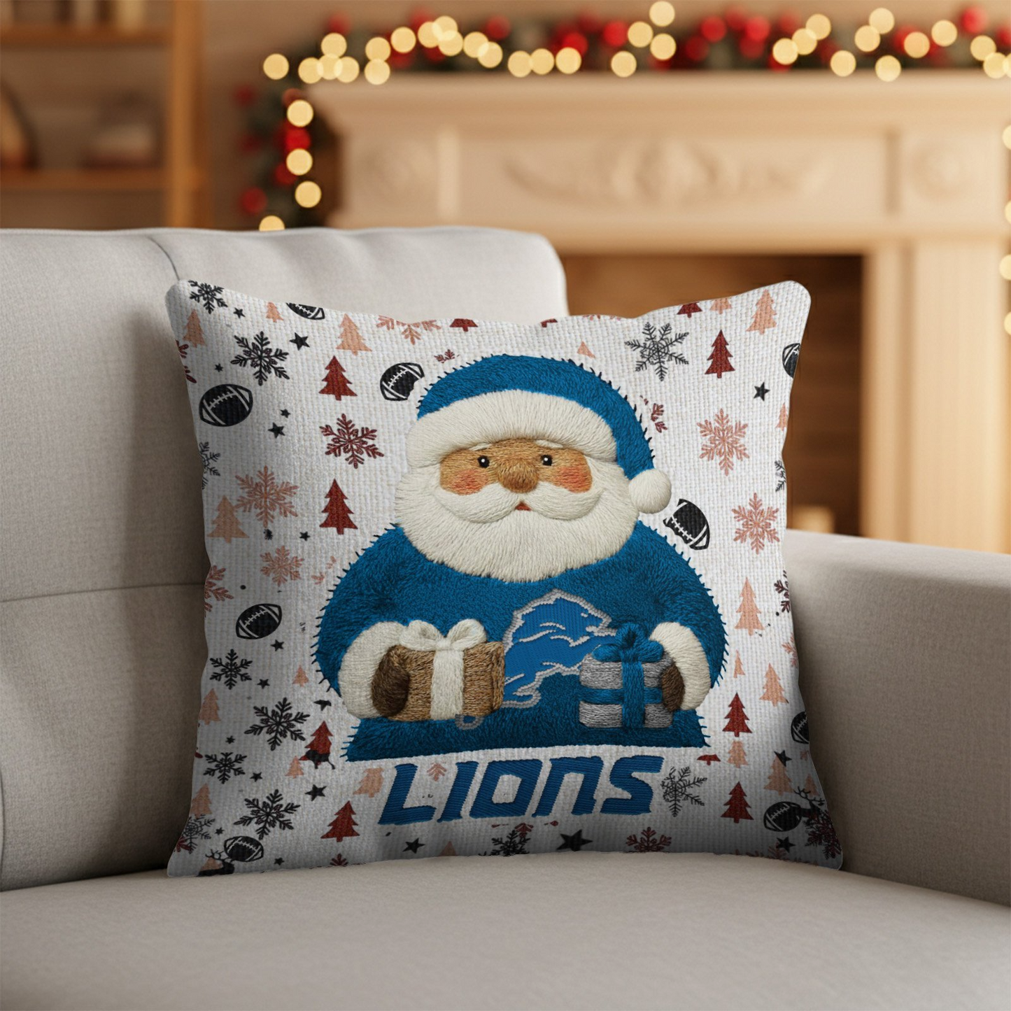 Premium NFL DET Santa Christmas Pillow V1 NMD TTV
