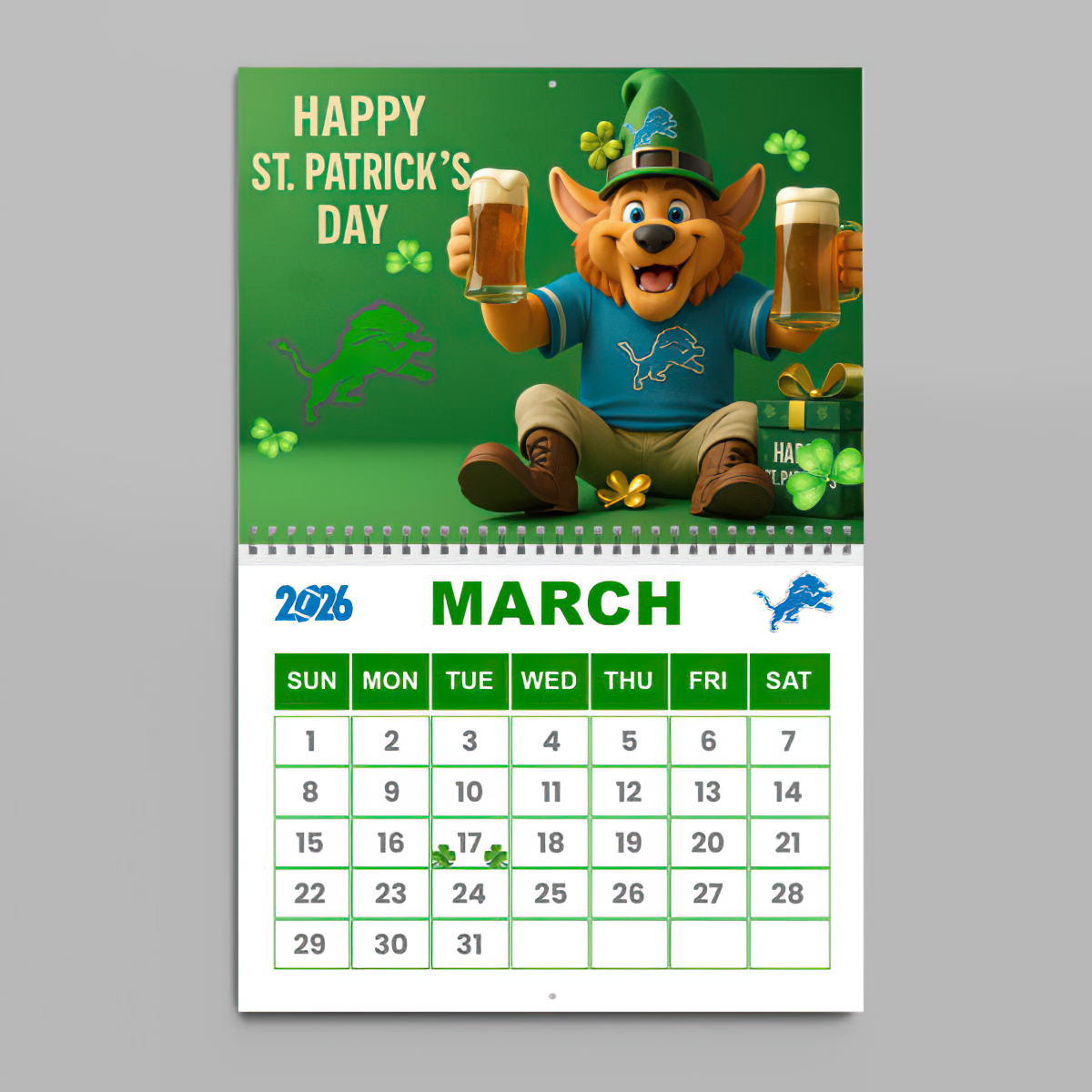 Premium NFL DET Wall Calendar 2026 V1 NMD TTV