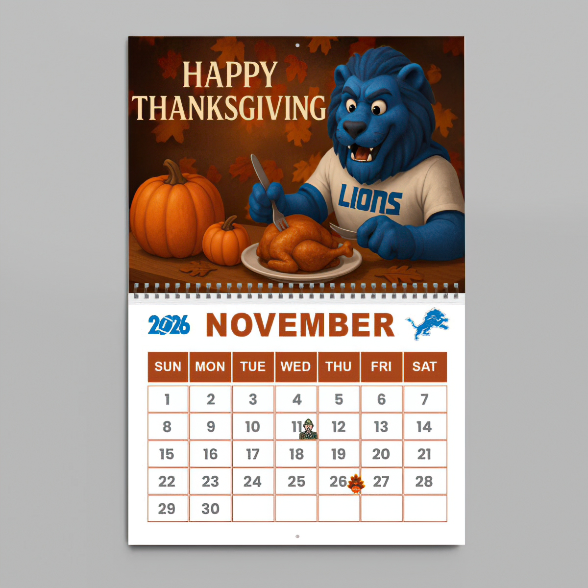 Premium NFL DET Wall Calendar 2026 V1 NMD TTV