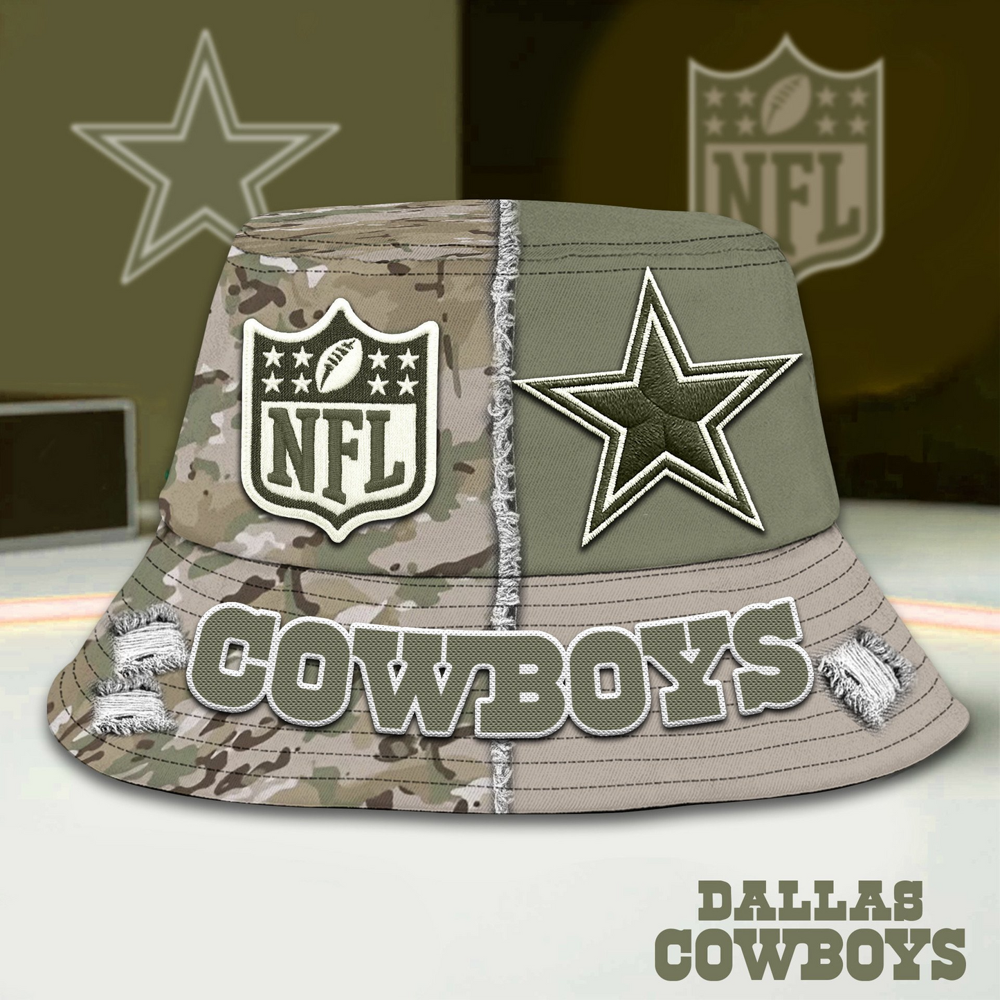Premium NFL DLCB Salute To Service Bucket Hat NMD  TTV