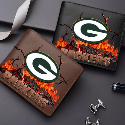 Premium NFL GB Cracked Fire Leather Wallet V1 NMD TTV