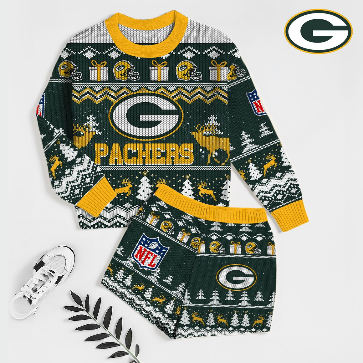 Premium NFL GB Holiday Sweatshirt & Shorts Set V1 NMD TTV