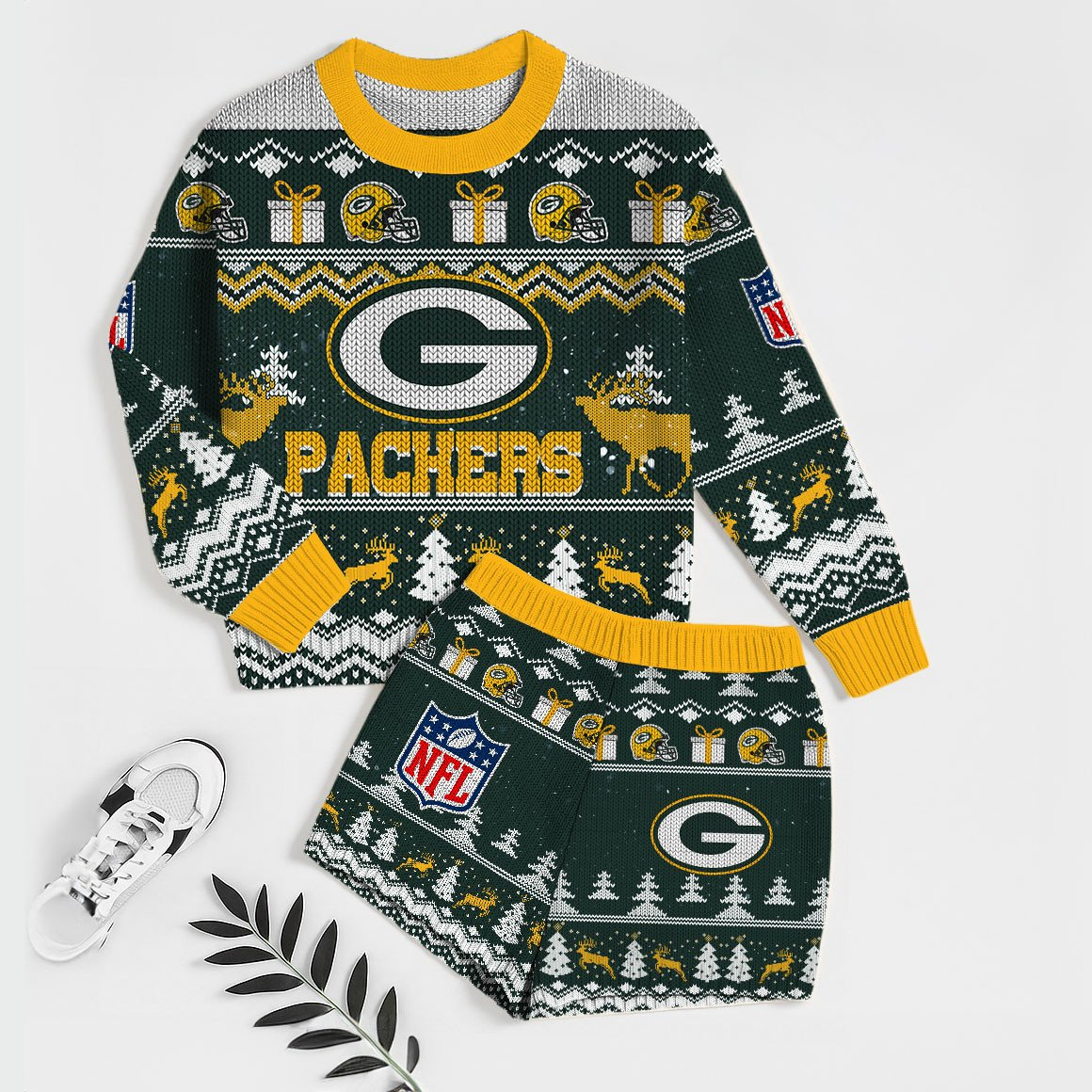 Premium NFL GB Holiday Sweatshirt & Shorts Set V1 NMD TTV