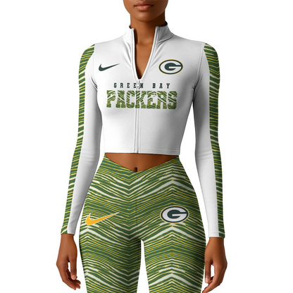 Premium NFL GB Long-Sleeve Crop Top Sports Jacket and Leggings V1 NMD TTV