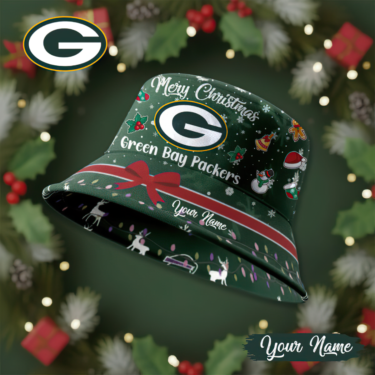 Premium NFL GB Merry Christmas Bucket Hat V1 NMD TTV