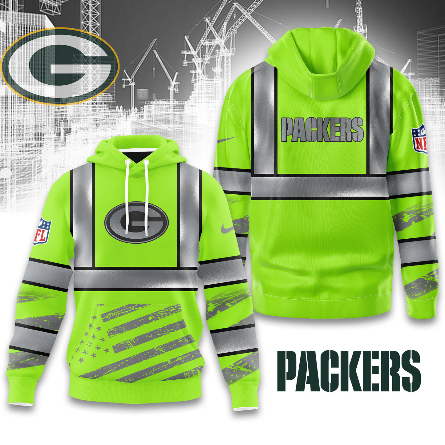 Premium NFL GB Safety Hi-Vis Hoodie V1 NMD TTV