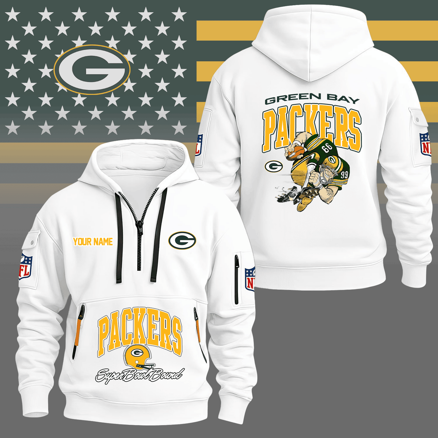 Premium NFL GB Super Bowl Hoodie Half Zipper V1 NMD TTV