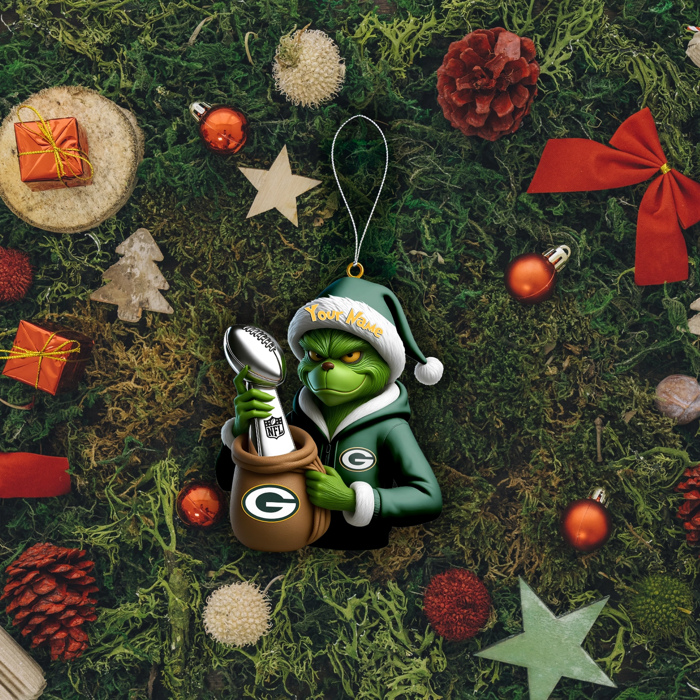 Premium NFL GB x The Grinch Christmas Ornament V1 NMD TTV