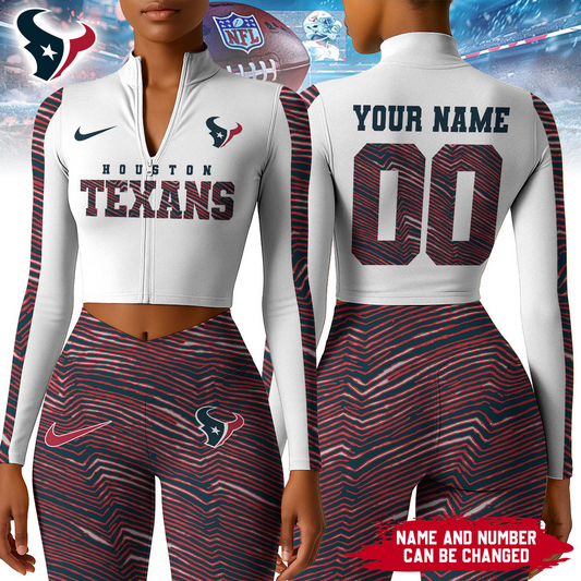 Premium NFL HOU Long-Sleeve Crop Top Sports Jacket and Leggings V1 NMD TTV