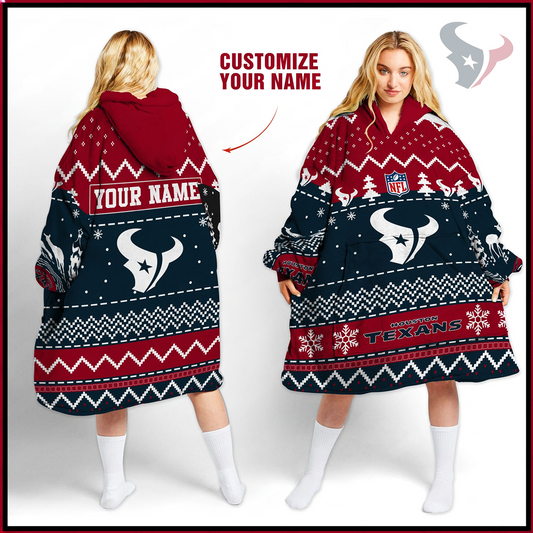 Premium NFL HOU Merry Christmast Fleece Hoodie Blanket V1 NMD TTV