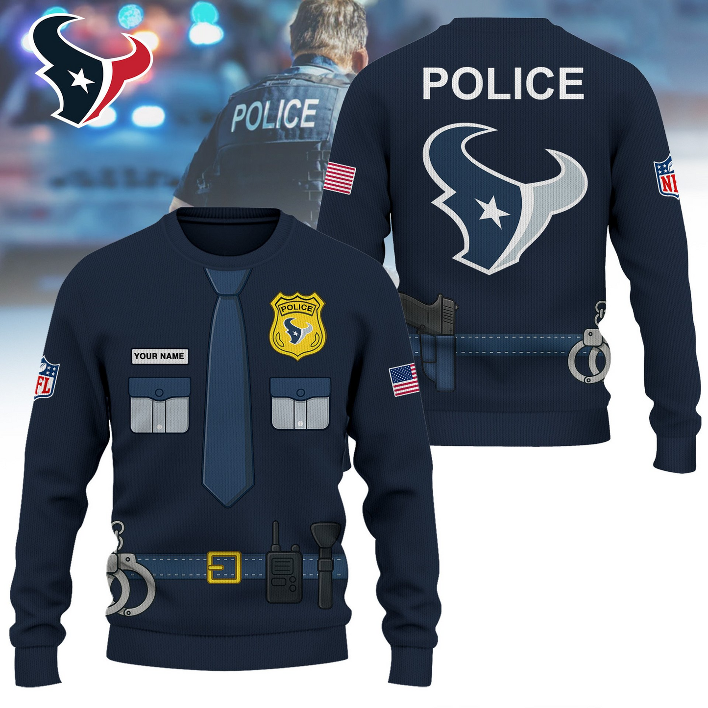 Premium NFL HOU Police Office Costume Shirt V1 NMD TTV