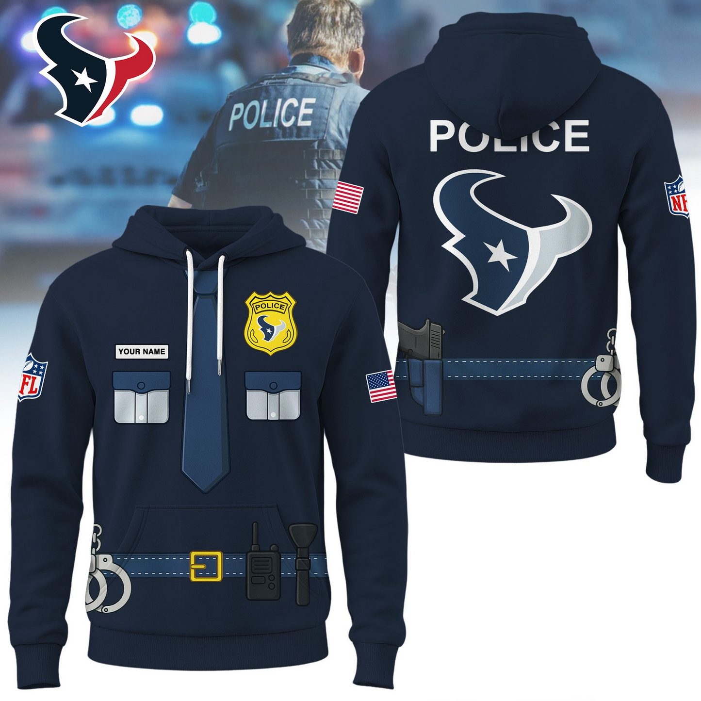 Premium NFL HOU Police Office Costume Shirt V1 NMD TTV