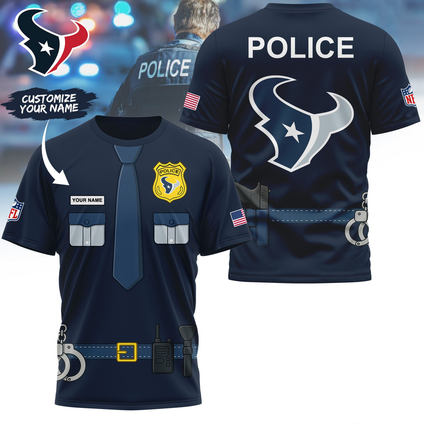 Premium NFL HOU Police Office Costume Shirt V1 NMD TTV