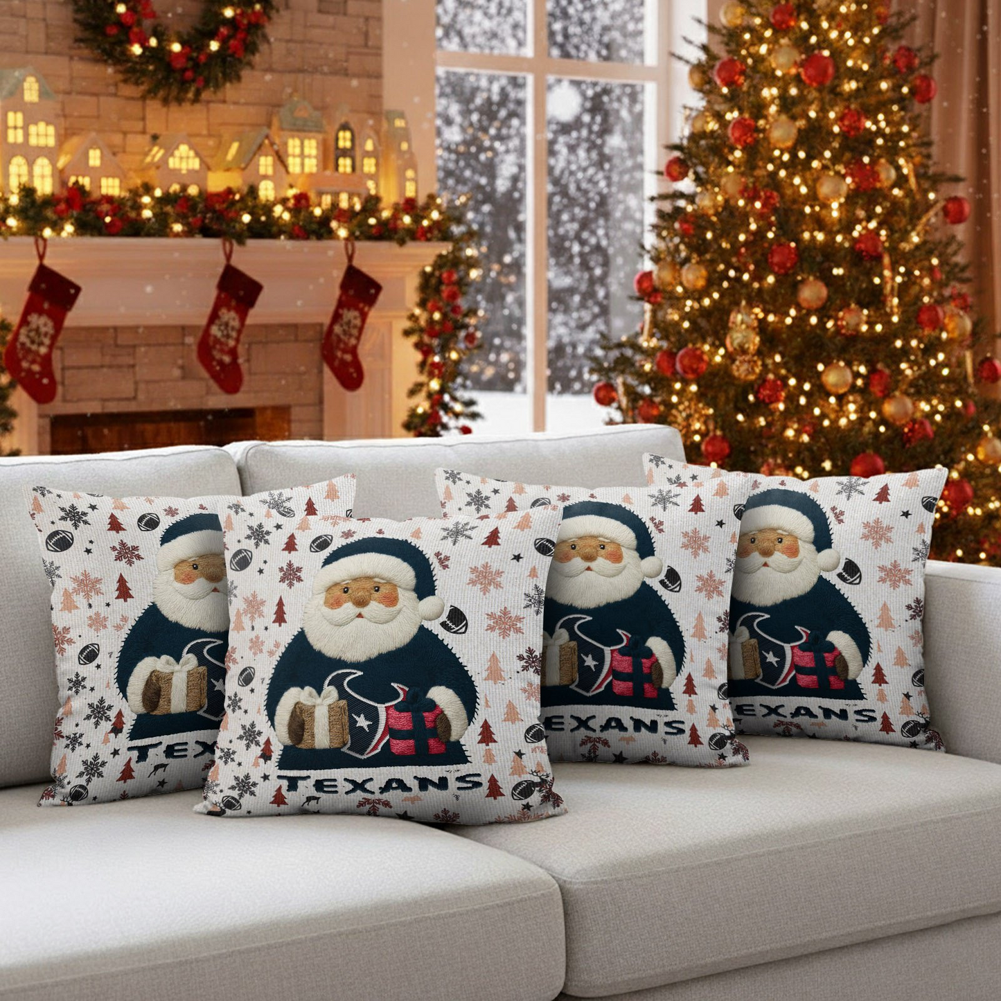 Premium NFL HOU Santa Christmas Pillow V1 NMD TTV