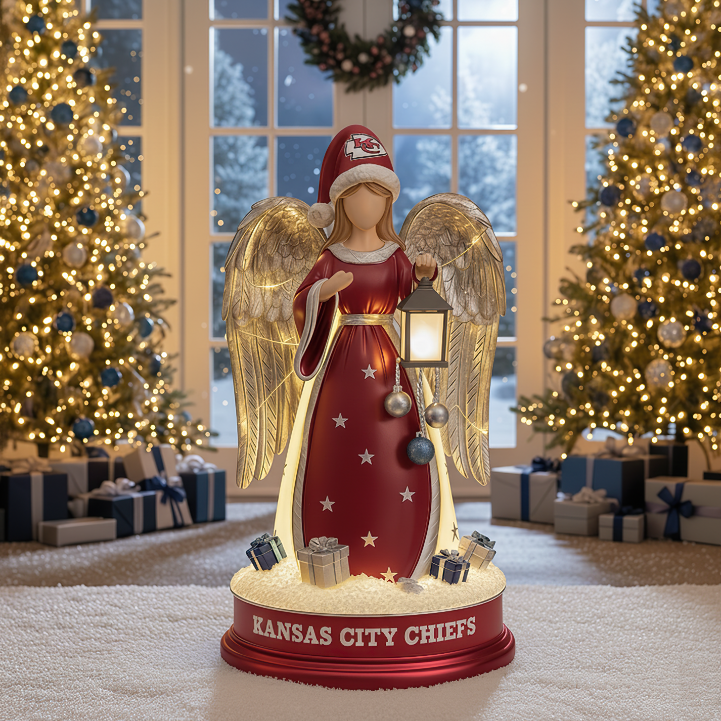 Premium NFL KC Christmas Angel Statue Led Light V1 NMD TTV