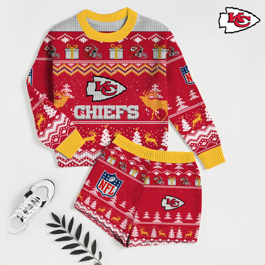 Premium NFL KC Holiday Sweatshirt & Shorts Set V1 NMD TTV