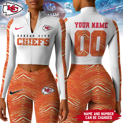 Premium NFL KC Long-Sleeve Crop Top Sports Jacket and Leggings V1 NMD TTV