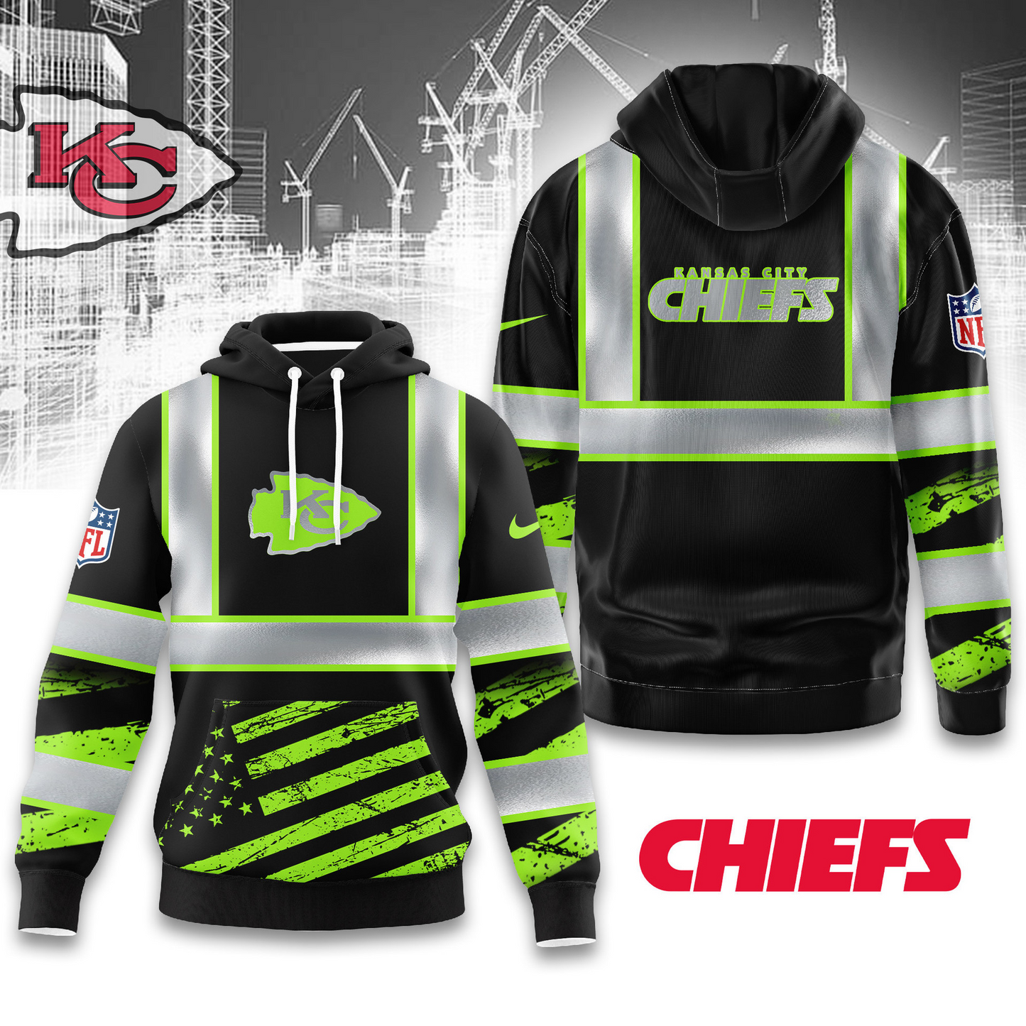 Premium NFL KC Safety Hi-Vis Hoodie V1 NMD TTV