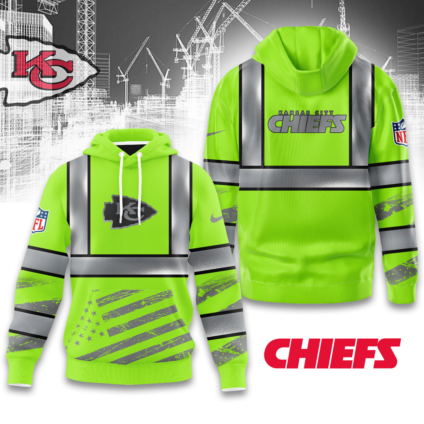 Premium NFL KC Safety Hi-Vis Hoodie V1 NMD TTV