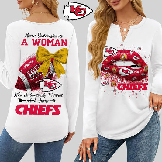 Premium NFL KC X V-neck Long Sleeve Shirt NDT NHM