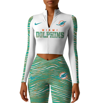 Premium NFL MIA Long-Sleeve Crop Top Sports Jacket and Leggings V1 NMD TTV