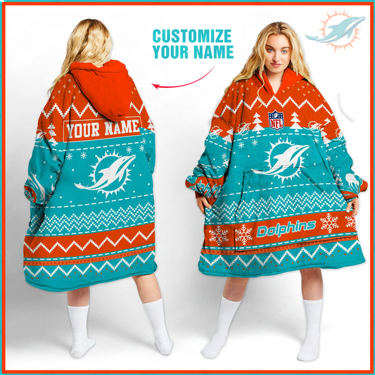Premium NFL MIA Merry Christmast Fleece Hoodie Blanket V1 NMD TTV
